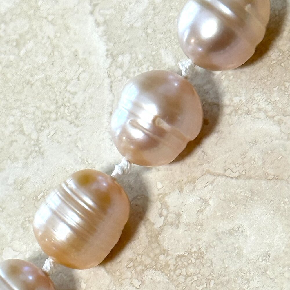 Freshwater Pearl Necklace, Hand-Knotted 12x9mm Large Lavender Blush Pearls - Picture 8 of 10